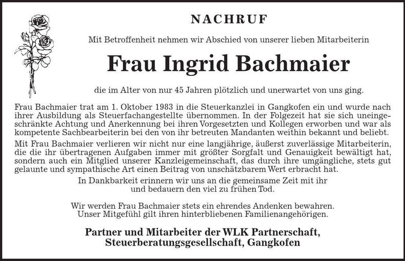 Traueranzeige Ingrid Bachmaier