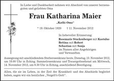 Traueranzeige Katharina Maier
