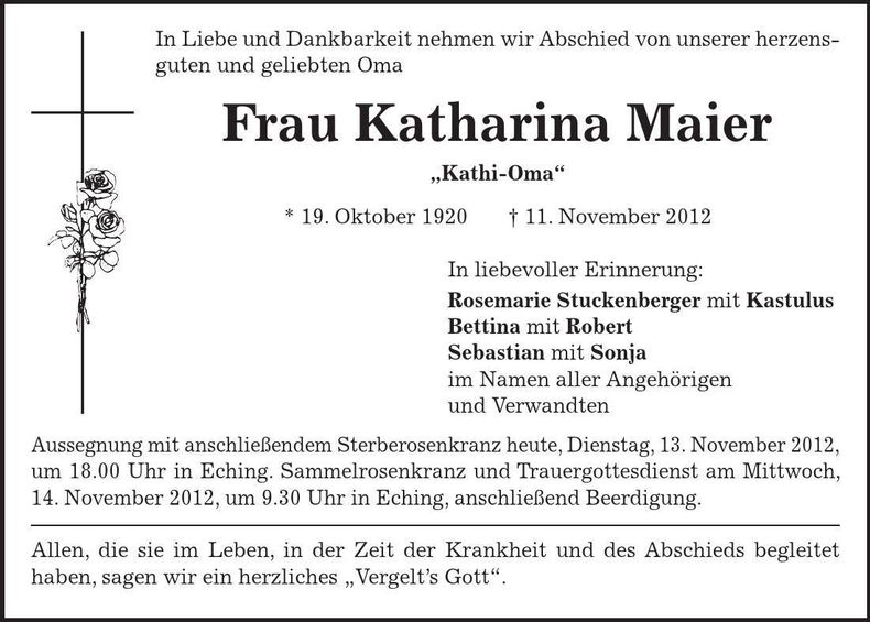 Traueranzeige Katharina Maier