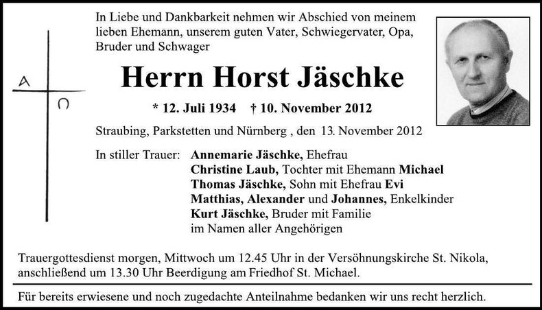 Traueranzeige Horst Jäschke