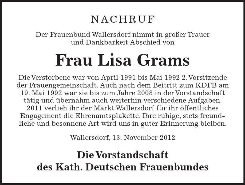 Traueranzeige Lisa Grams