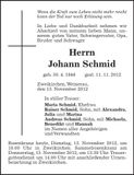 Traueranzeige Johann Schmid