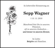 Traueranzeige Sepp Wagner