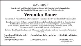 Traueranzeige Veronika Bauer