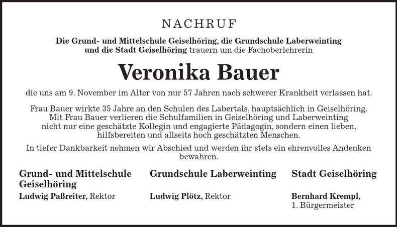 Traueranzeige Veronika Bauer