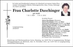 Traueranzeige Charlotte Daschinger