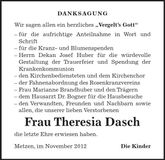 Traueranzeige Theresia Dasch
