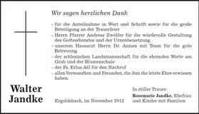 Traueranzeige Walter Jandke