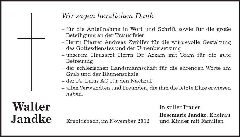 Traueranzeige Walter Jandke