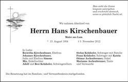 Traueranzeige Hans Kirschenbauer