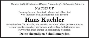 Traueranzeige Hans Kuchler