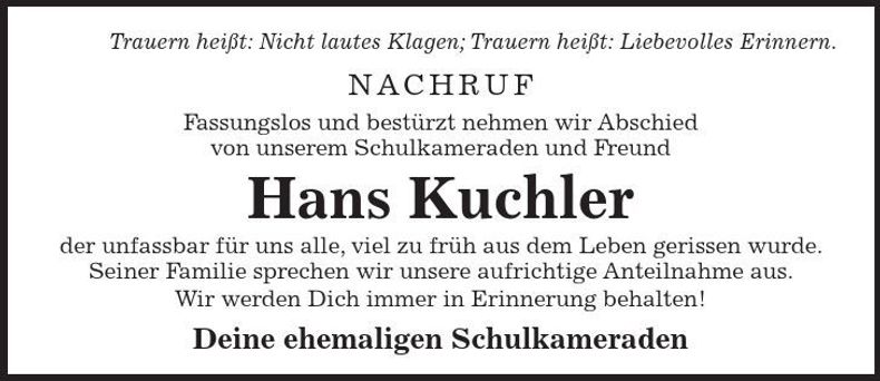 Traueranzeige Hans Kuchler