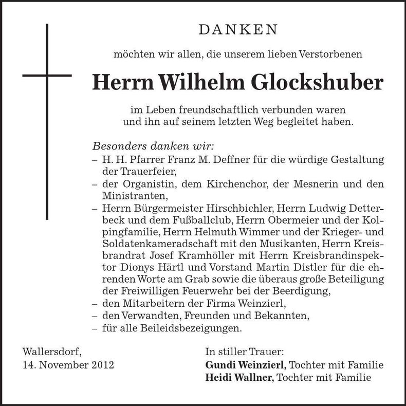 Traueranzeige Wilhelm Glockshuber