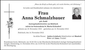 Traueranzeige Anna Schmalzbauer