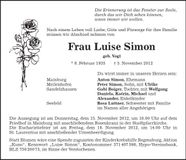 Traueranzeige Luise Simon