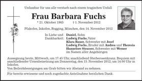 Traueranzeige Barbara Fuchs