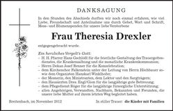 Traueranzeige Theresia Drexler