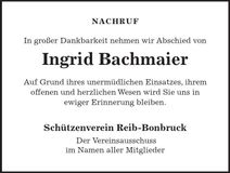 Traueranzeige Ingrid Bachmaier
