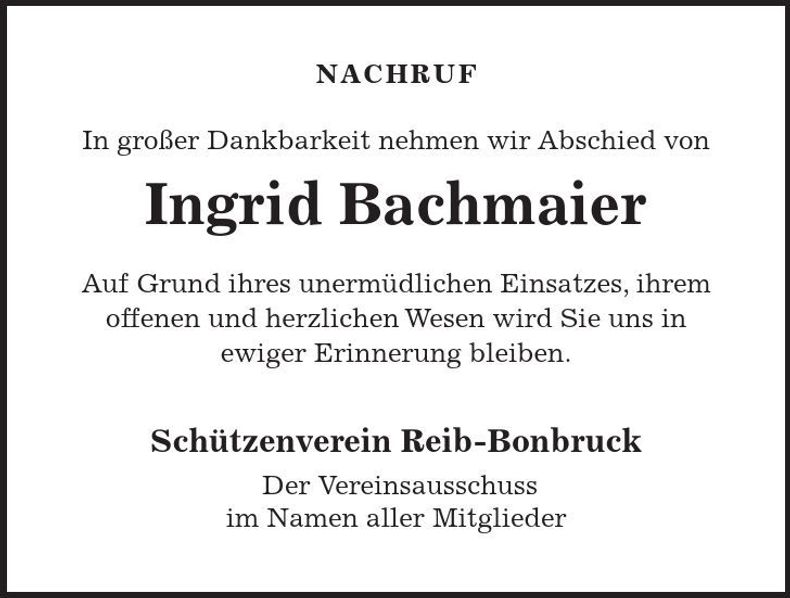 Traueranzeige Ingrid Bachmaier