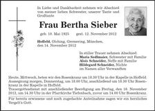 Traueranzeige Bertha Sieber