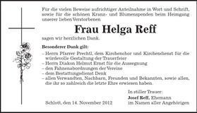 Traueranzeige Helga Reff