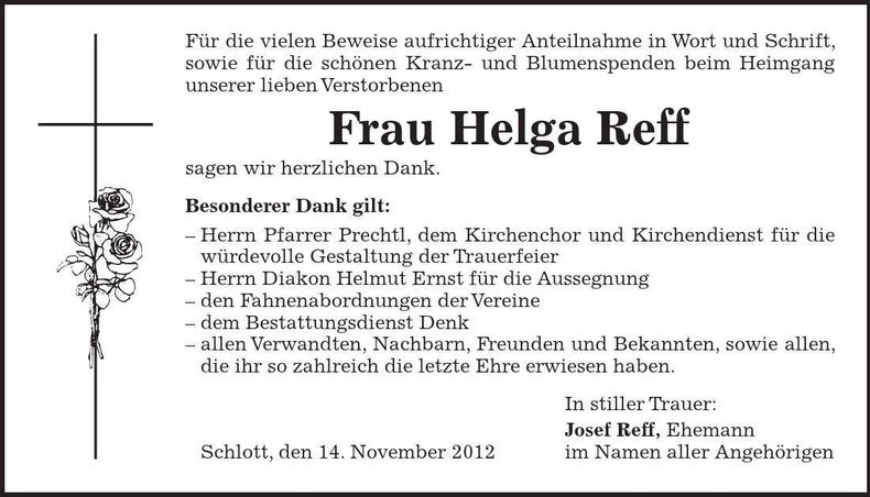 Traueranzeige Helga Reff