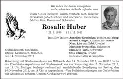 Traueranzeige Rosalie Huber