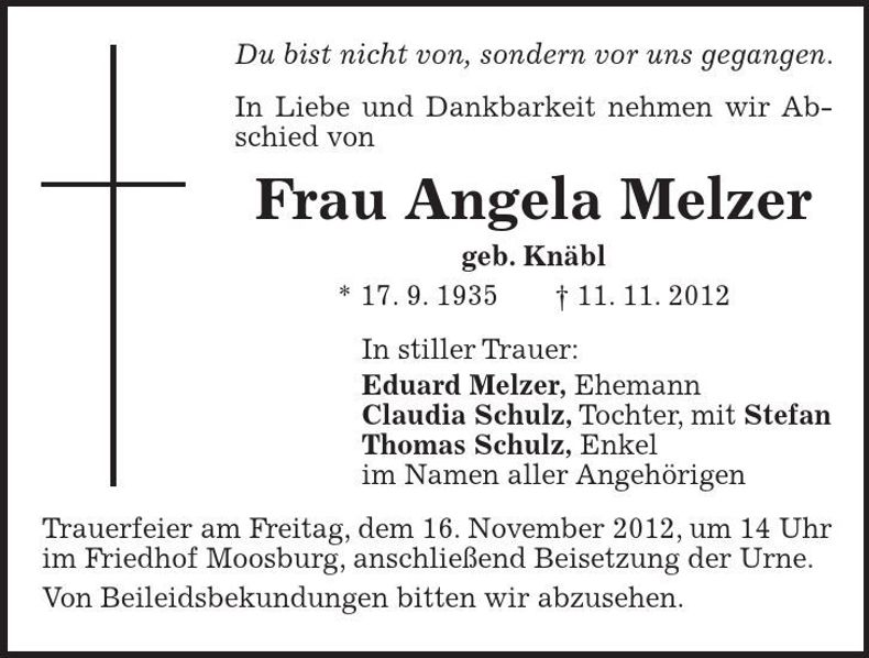 Traueranzeige Angela Melzer