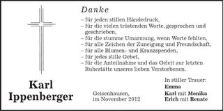 Traueranzeige Karl Ippenberger