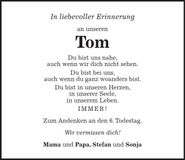 Traueranzeige Tom 