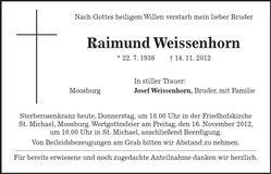Traueranzeige Raimund Weissenhorn
