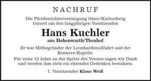 Traueranzeige Hans Kuchler
