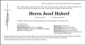 Traueranzeige Josef Haberl