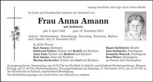 Traueranzeige Anna Amann