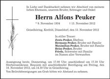 Traueranzeige Alfons Peuker
