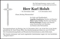 Traueranzeige Karl Holub