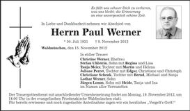 Traueranzeige Paul Werner