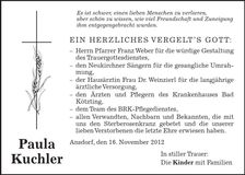 Traueranzeige Paula Kuchler