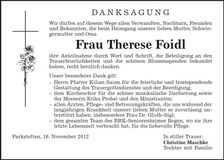 Traueranzeige Therese Foidl