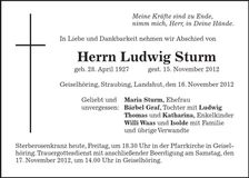 Traueranzeige Ludwig Sturm
