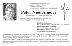 Traueranzeige Peter Niedermeier