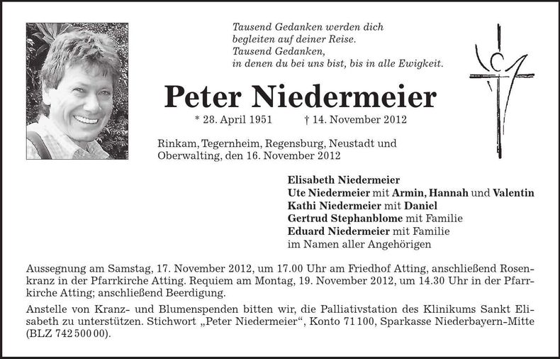 Traueranzeige Peter Niedermeier