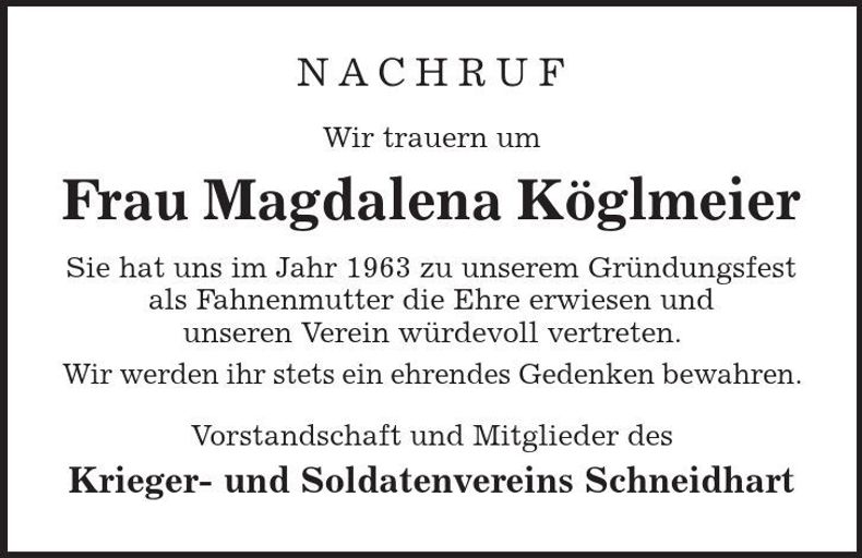 Traueranzeige Magdalena Köglmeier