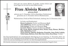 Traueranzeige Aloisia Kunerl