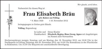 Traueranzeige Elisabeth Bräu