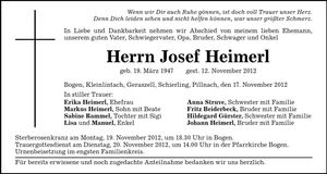 Traueranzeige Josef Heimerl