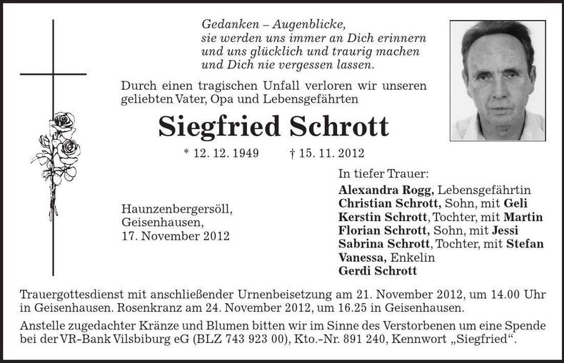 Traueranzeige Siegfried Schrott