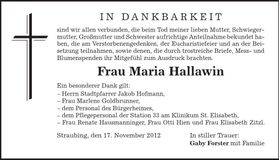 Traueranzeige Maria Hallawin