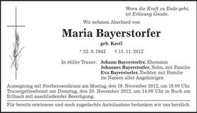 Traueranzeige Maria Bayerstorfer