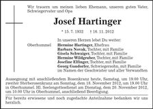 Traueranzeige Josef Hartinger